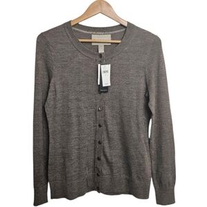Banana Republic Taupe 100% Extra Fine Merino Wool Button Up Cardigan Sweater